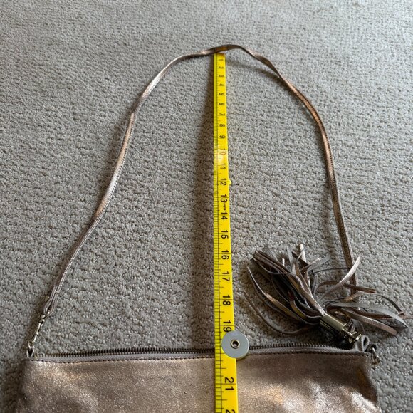 Topshop Gold Leather Bag Crossbody Tassel Zipper Removal Strap Boho Going Out - Picture 12 of 12